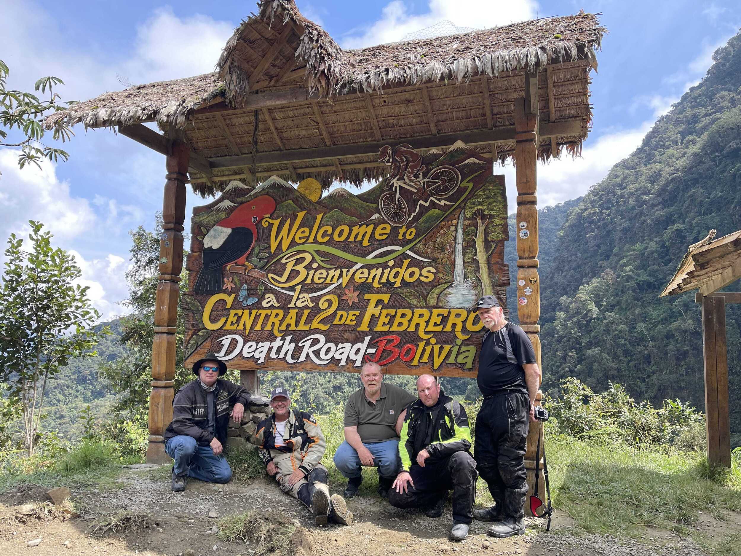 Riders in front of the size for Death road in Bolivia.-1